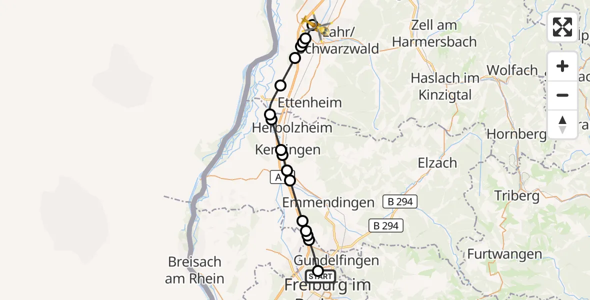 Flugroute Rettungshubschrauber Freiburg im Breisgau Flugplatz - Lahr Flughafen, 20 Juli 2026, 17:34