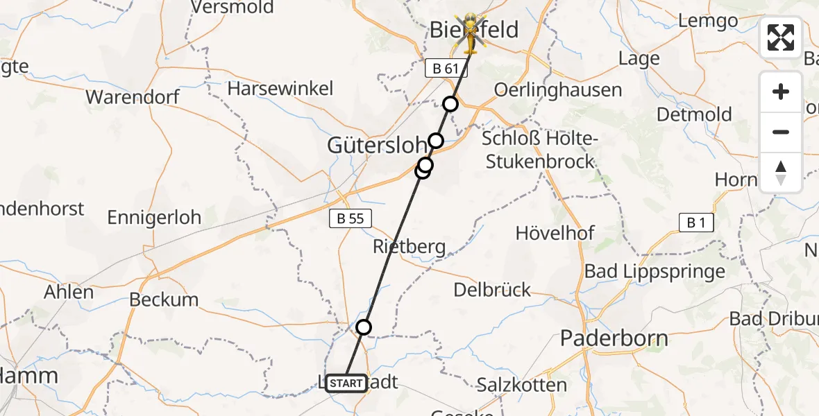 Flugroute Rettungshubschrauber Lippstadt - Bielefeld, 20 Juli 2026, 17:34