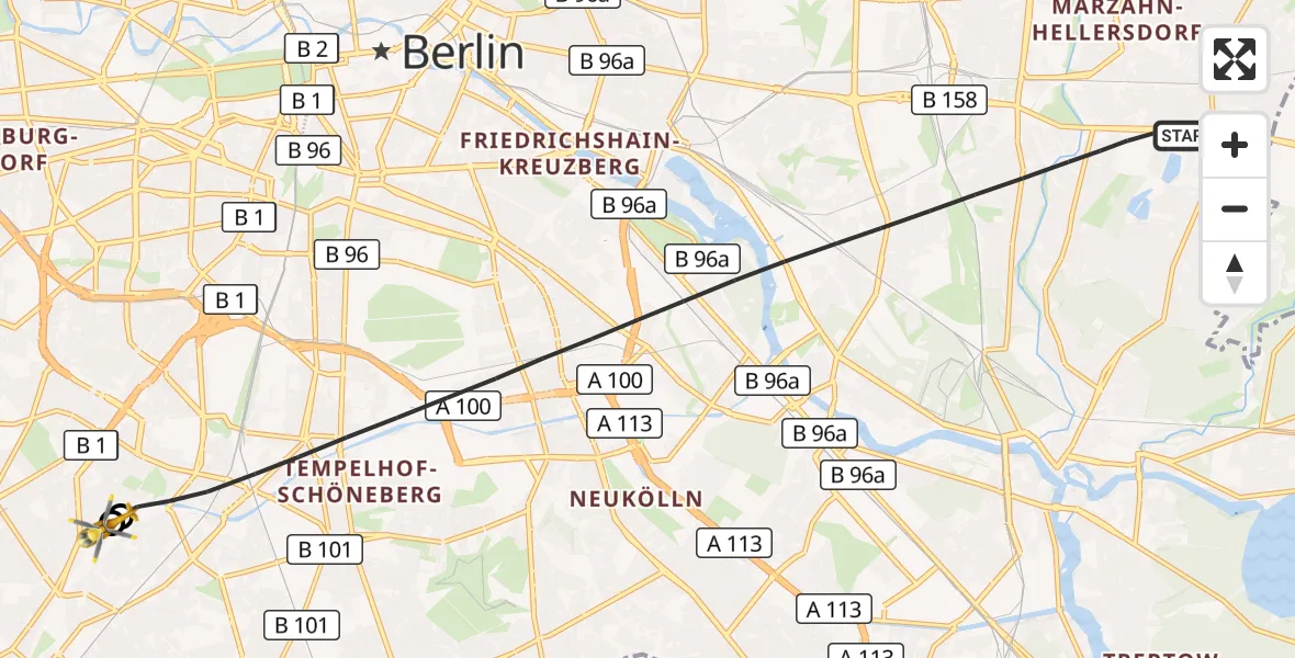Flugroute Rettungshubschrauber Berlin - Charité Clinic Benjamin Franklin Campus, 20 Juli 2026, 17:35