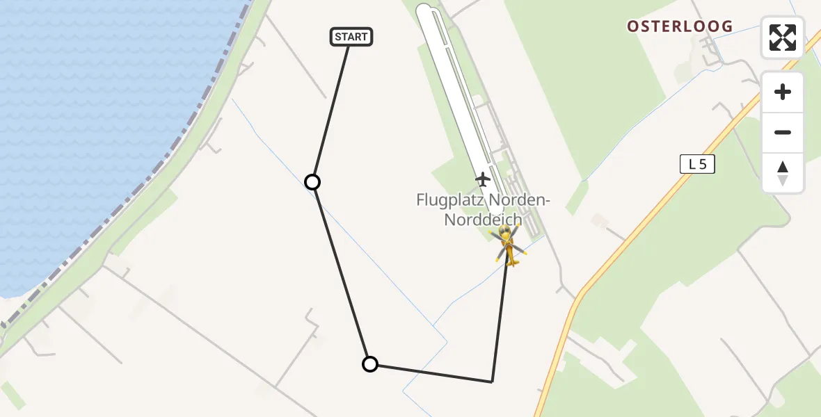 Flugroute Ambulanzhubschrauber Norden-Norddeich Flughafen - Norden-Norddeich Flughafen, 20 Juli 2026, 17:37