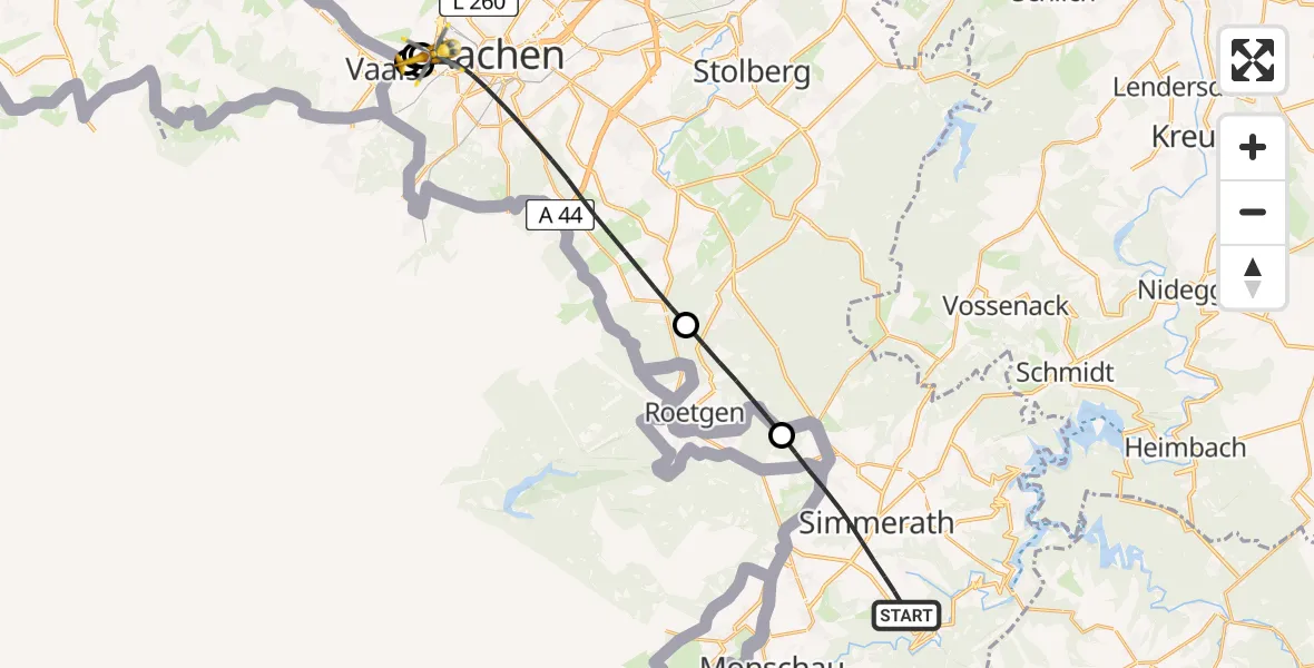 Flugroute Rettungshubschrauber Simmerath - Aachen Hospital, 20 Juli 2026, 17:41