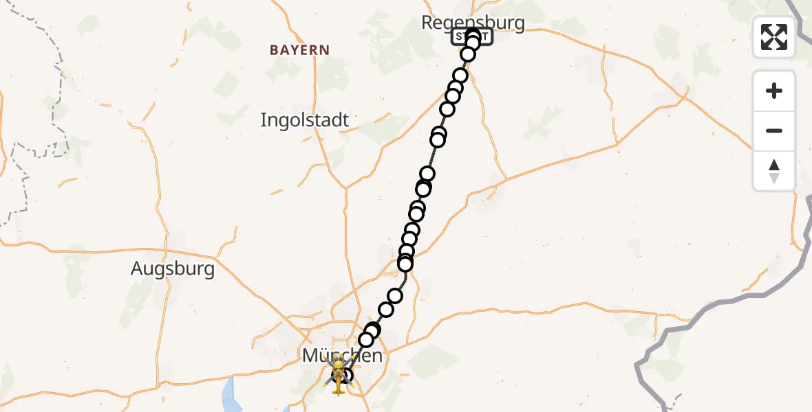 Flugroute Rettungshubschrauber DRF Air Rescue Station Regensburg / Regensburg University Hospital - ADAC Air Rescue Center Hubschrauberlandeplatz (Christoph 1), 20 Juli 2026, 17:43