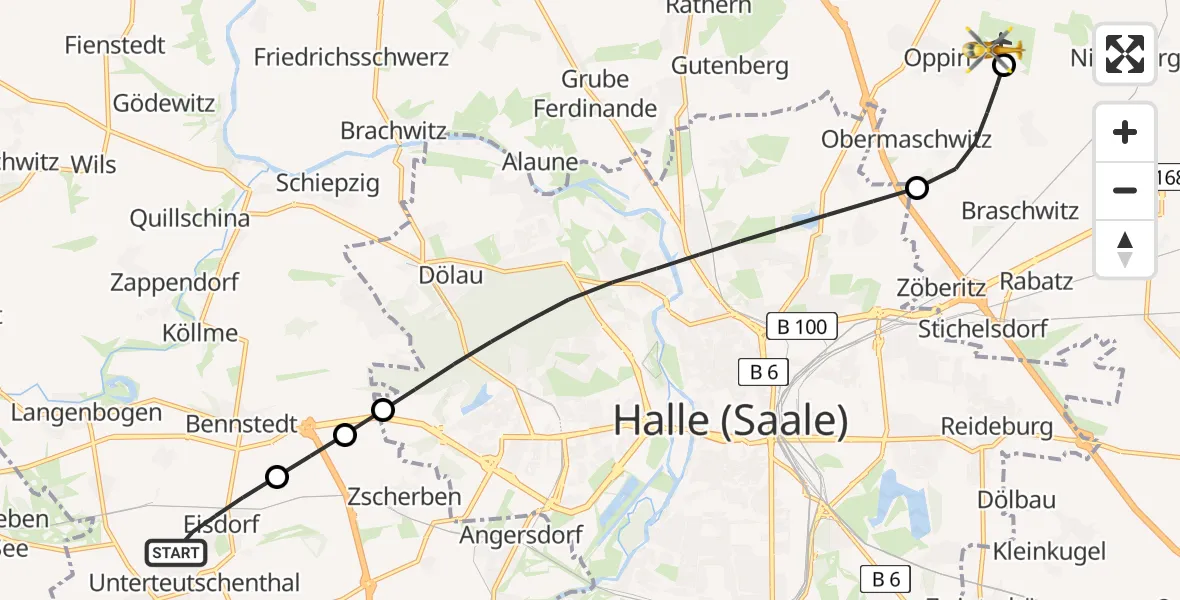 Flugroute Rettungshubschrauber Teutschenthal - Halle-Oppin Flugplatz, 20 Juli 2026, 17:52