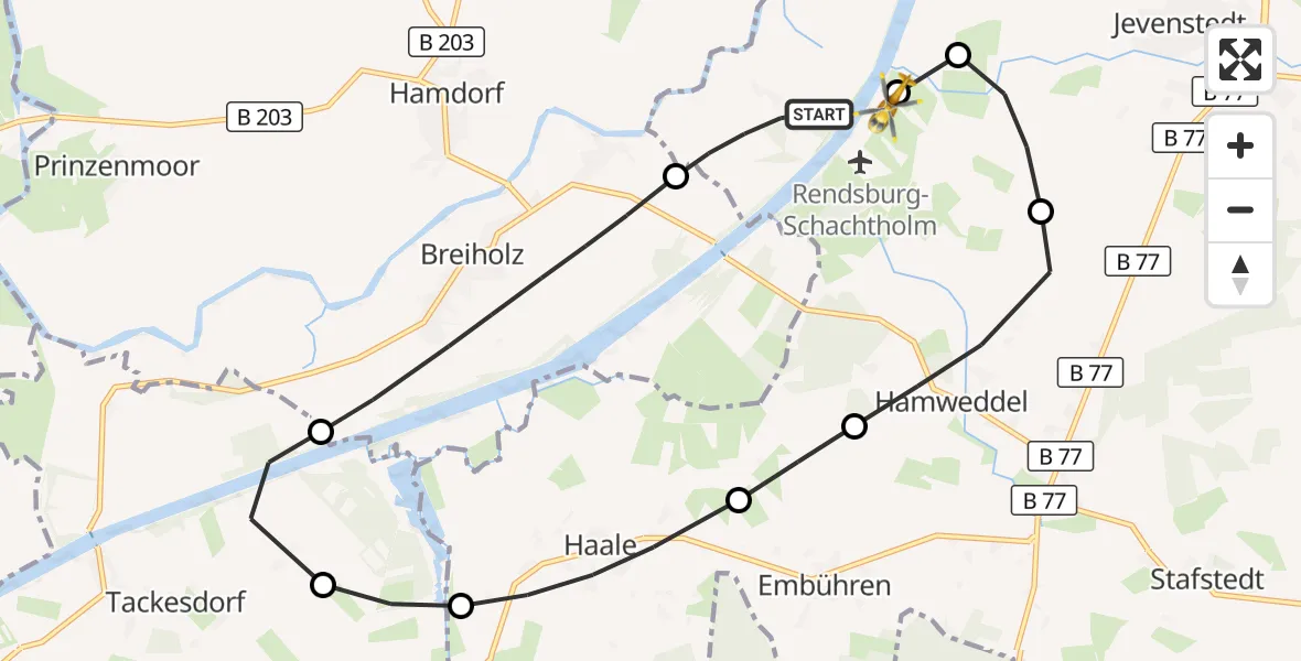 Flugroute Ambulanzhubschrauber Hörsten - Hörsten, 20 Juli 2026, 17:54