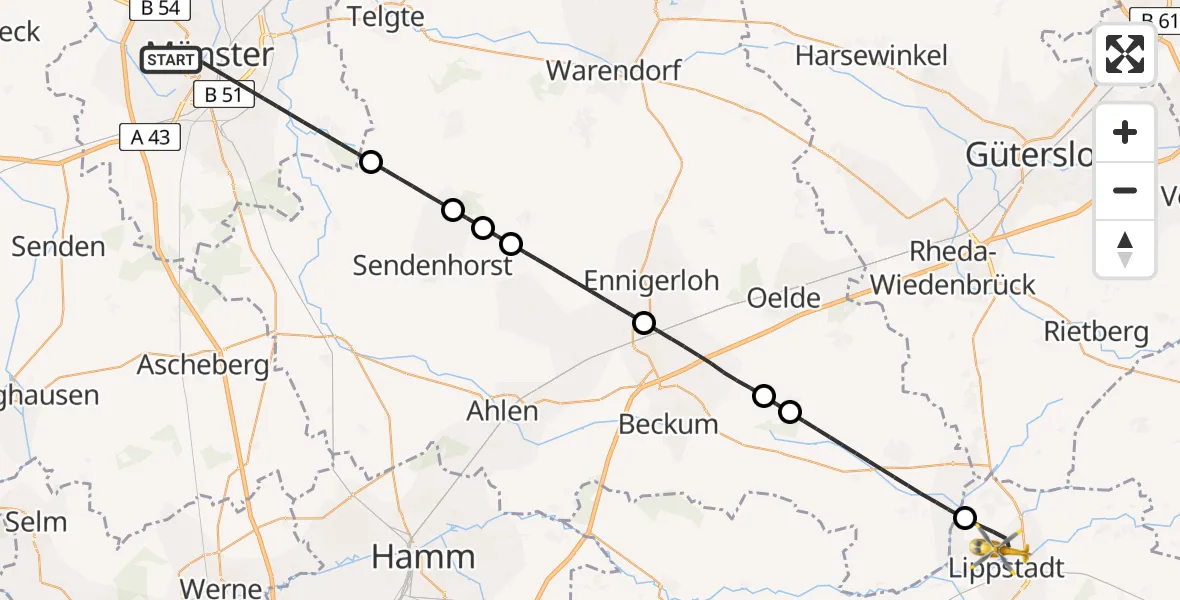 Flugroute Ambulanzhubschrauber Münster - Lippstadt, 20 Juli 2026, 17:59
