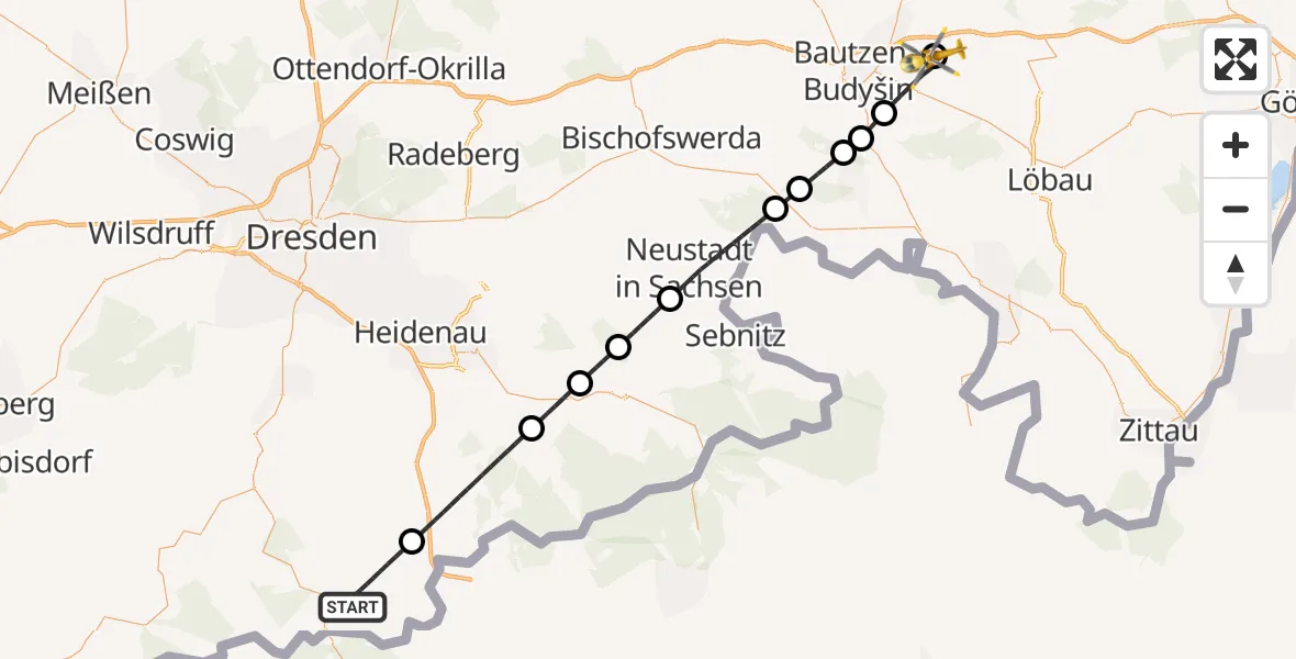 Flugroute Rettungshubschrauber Altenberg - Bautzen Flugplatz, 20 Juli 2026, 17:59