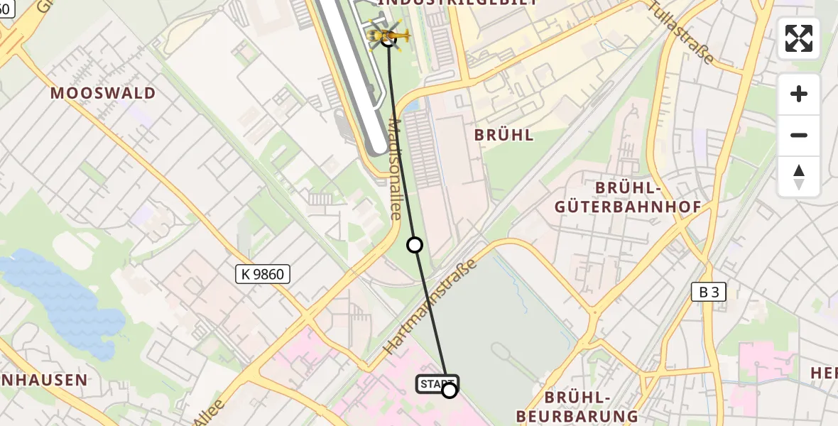 Flugroute Ambulanzhubschrauber Freiburg University Hospital Heliport 1 - Freiburg im Breisgau Flugplatz, 20 Juli 2026, 18:08