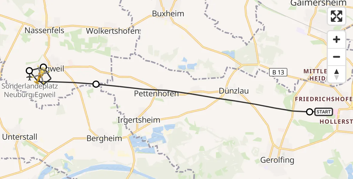 Flugroute Rettungshubschrauber Ingolstadt Hospital - Egweil, 20 Juli 2026, 18:18