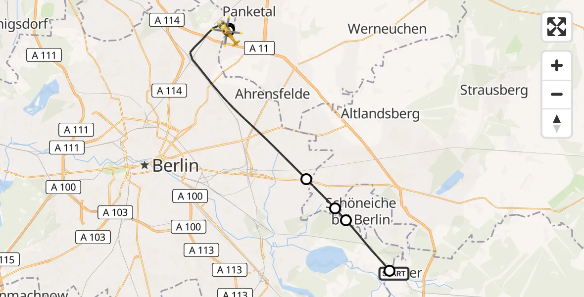 Flugroute Rettungshubschrauber Erkner - Helios Clinic Berlin-Buch, 20 Juli 2026, 18:28