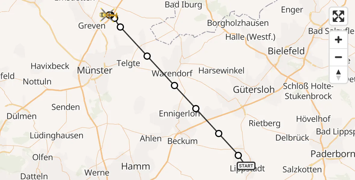 Flugroute Ambulanzhubschrauber Lippstadt - Christoph  Westfalen-ADAC, 20 Juli 2026, 18:36