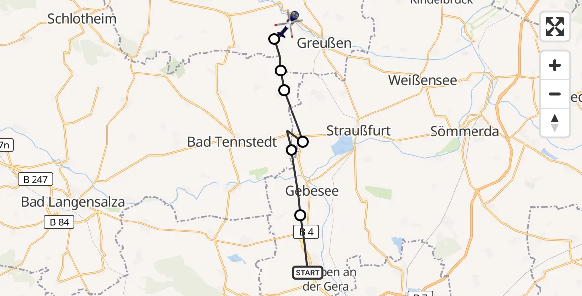 Flugroute Polizeihubschrauber Walschleben - Westgreußen, 20 Juli 2026, 18:38
