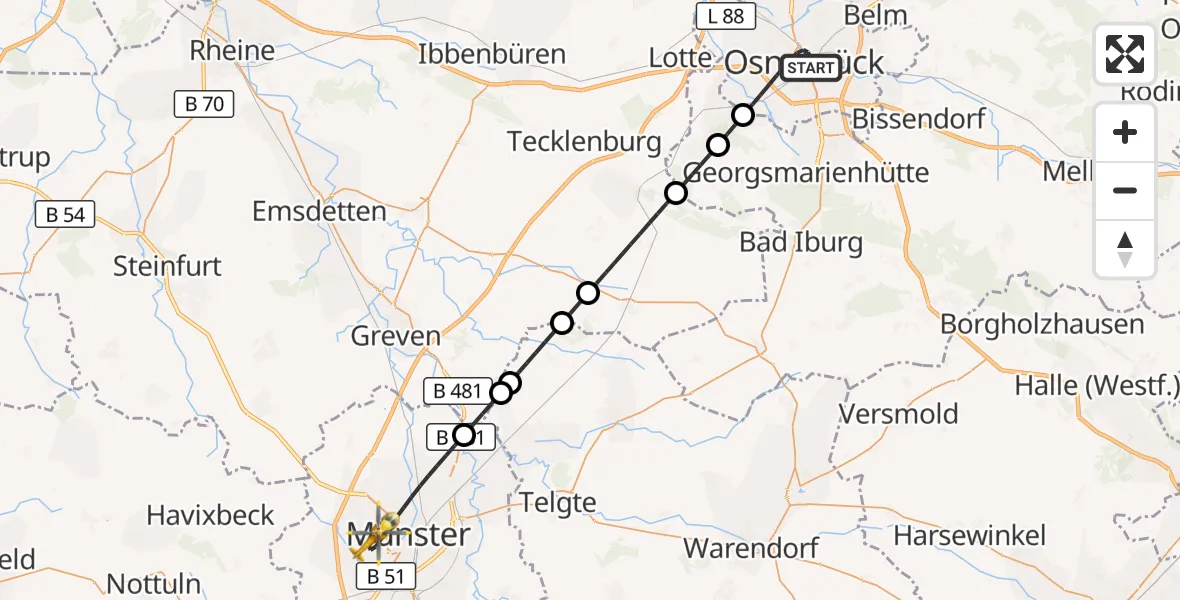 Flugroute Rettungshubschrauber Osnabrück - Münster, 20 Juli 2026, 18:43