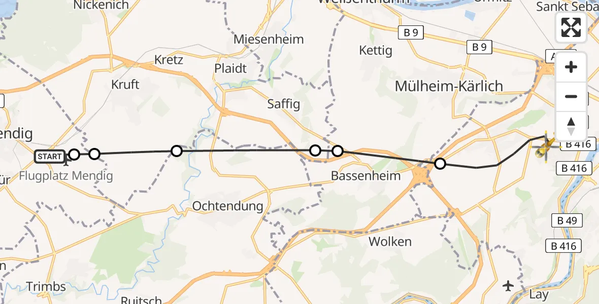 Flugroute Rettungshubschrauber Mendig - Koblenz, 20 Juli 2026, 18:44