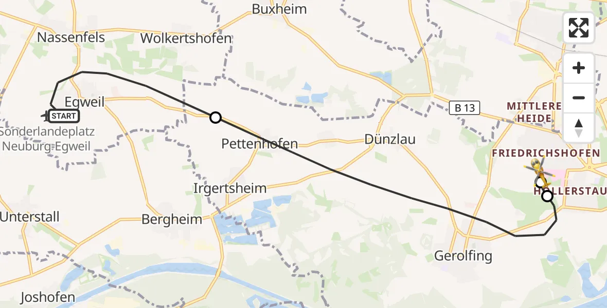 Flugroute Rettungshubschrauber Egweil - Ingolstadt Hospital, 20 Juli 2026, 18:53
