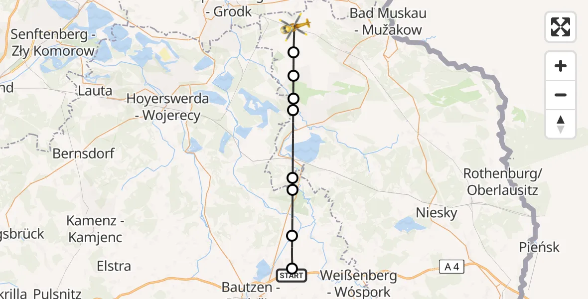 Flugroute Rettungshubschrauber Kubschütz - Schleife, 20 Juli 2026, 18:55