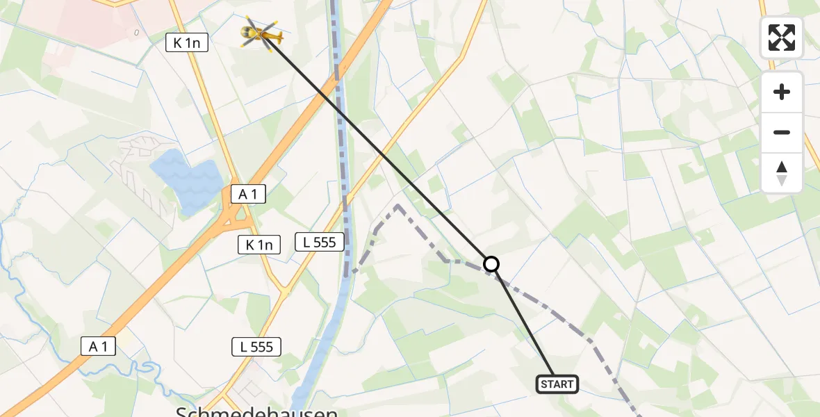 Flugroute Ambulanzhubschrauber Greven - Greven, 20 Juli 2026, 18:59