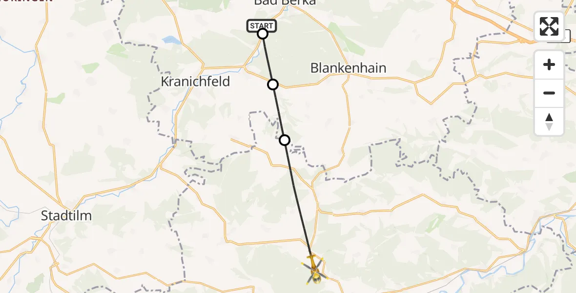 Flugroute Ambulanzhubschrauber DRF Rettungsstation Bad Berka Hubschrauberlandeplatz - Rudolstadt, 20 Juli 2026, 19:25