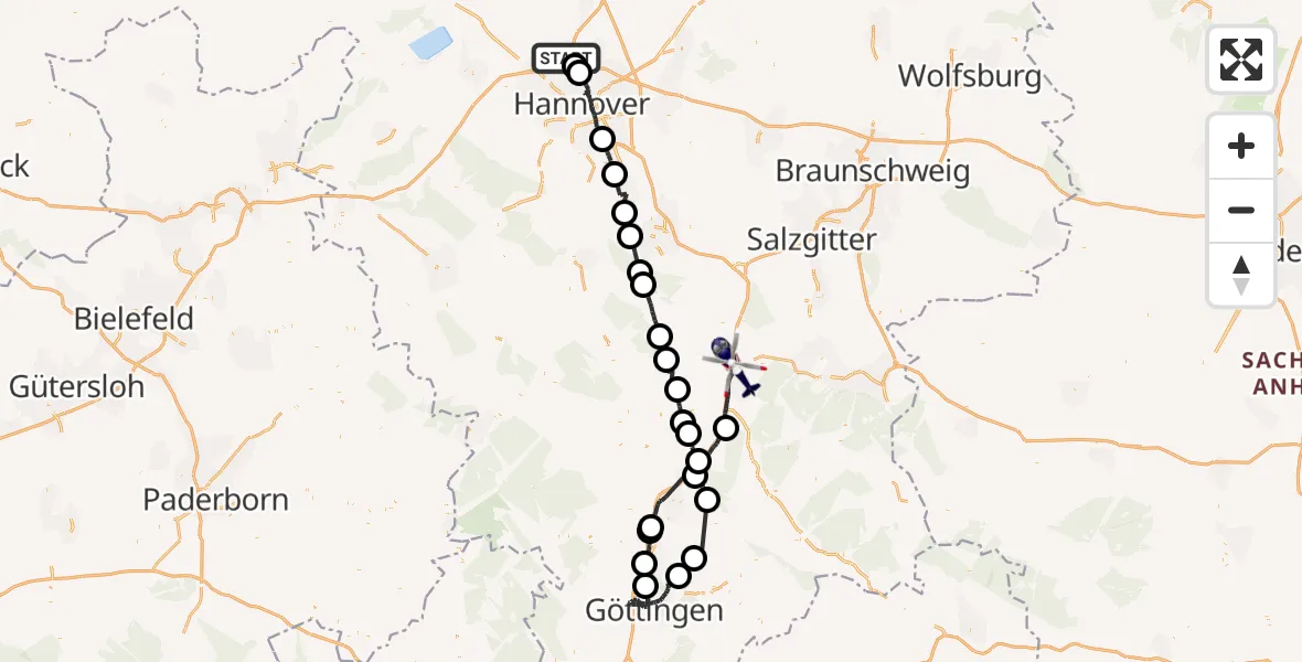 Flugroute Polizeihubschrauber Flughafen Hannover - Seesen, 20 Juli 2026, 19:46
