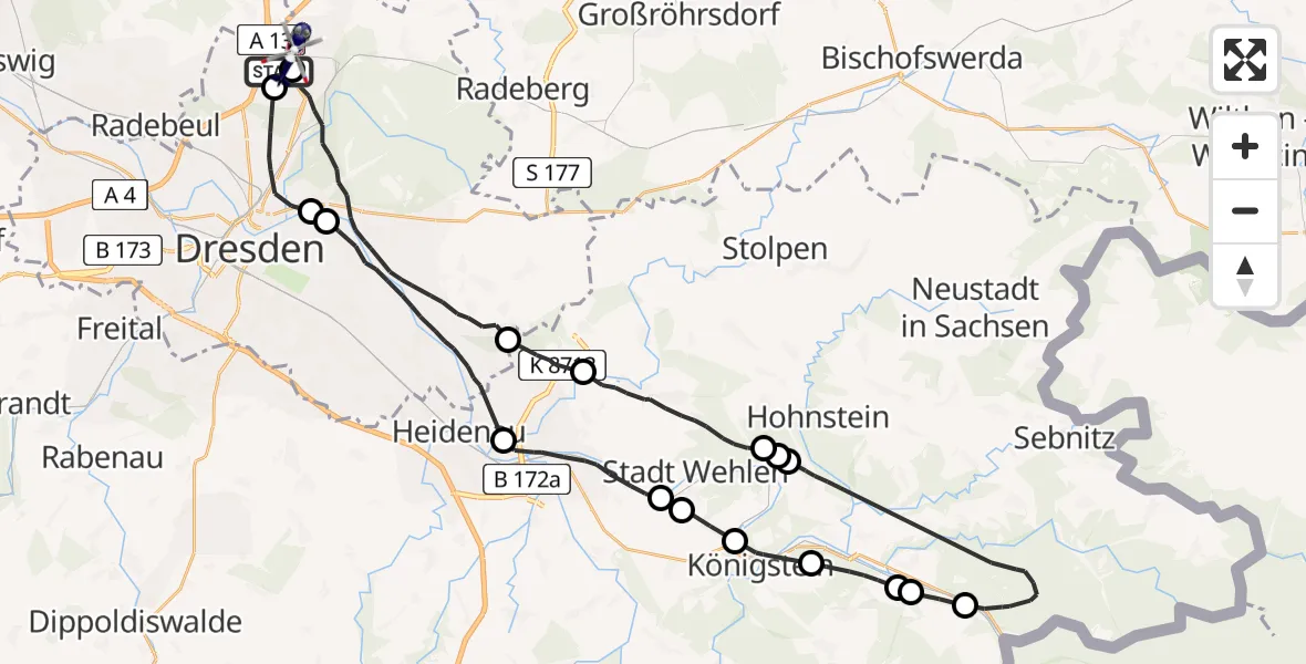 Flugroute Polizeihubschrauber Dresden Flughafen - Dresden Flughafen, 20 Juli 2026, 19:52