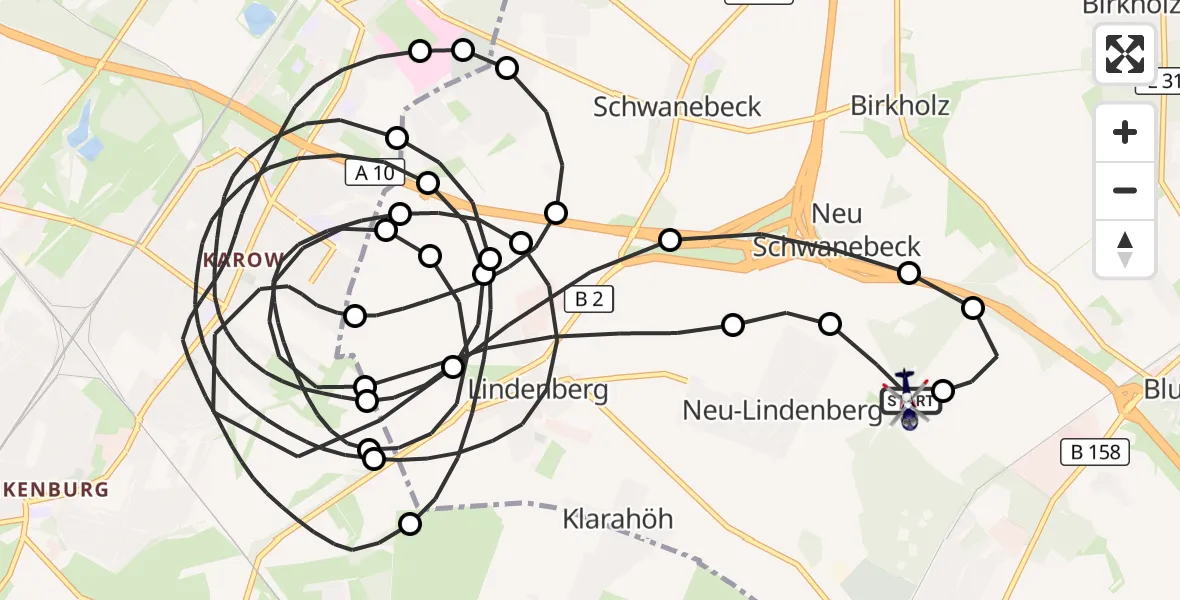 Flugroute Polizeihubschrauber Ahrensfelde Hubschrauberlandeplatz - Ahrensfelde Hubschrauberlandeplatz, 20 Juli 2026, 19:55