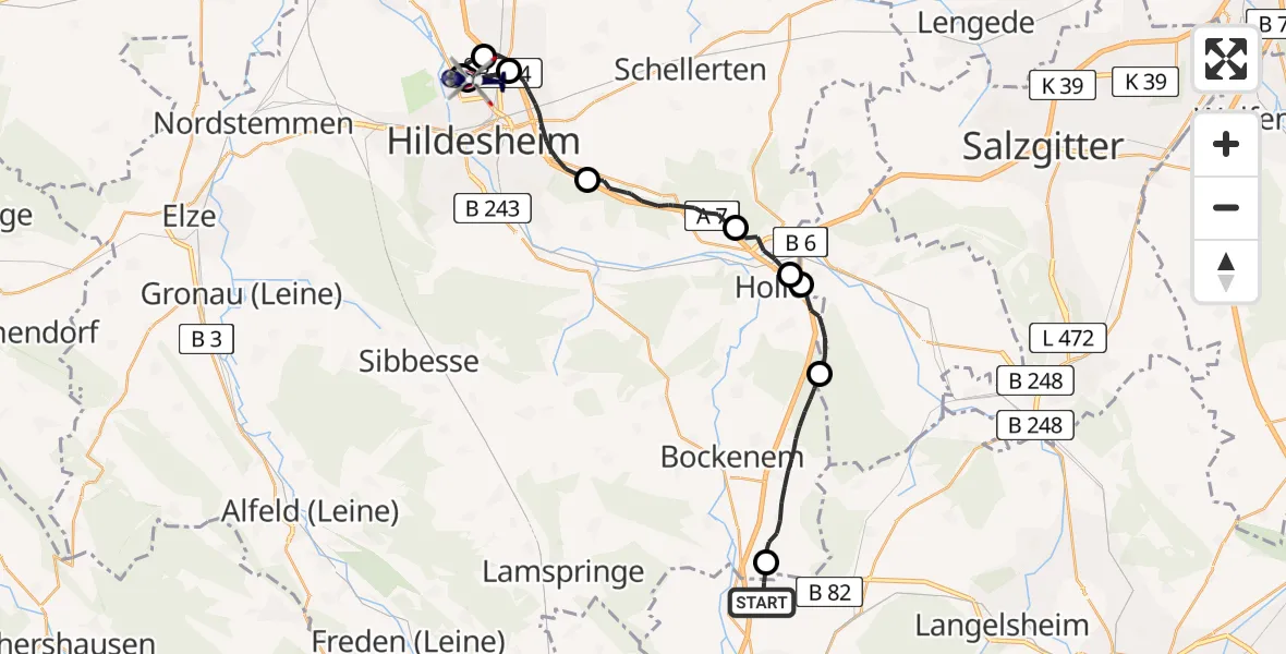 Flugroute Polizeihubschrauber Seesen - Hildesheim Flugplatz, 20 Juli 2026, 20:51