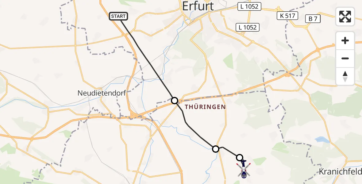 Flugroute Polizeihubschrauber Erfurt - Elleben, 20 Juli 2026, 21:42