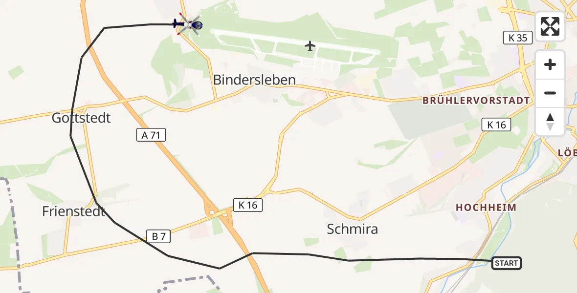 Flugroute Polizeihubschrauber Erfurt - Erfurt, 20 Juli 2026, 22:42