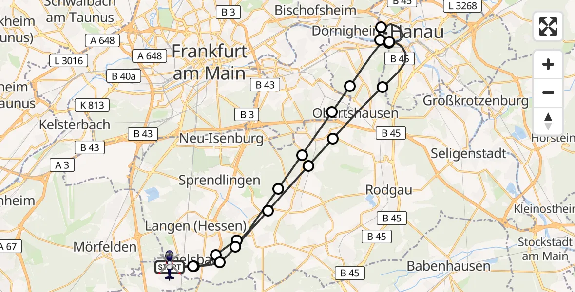 Flugroute Polizeihubschrauber Flughafen Frankfurt-Egelsbach - Flughafen Frankfurt-Egelsbach, 20 Juli 2026, 22:51