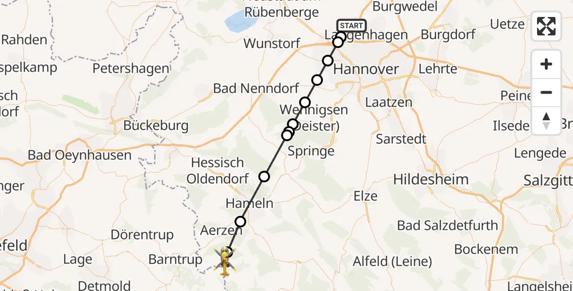 Flugroute Rettungshubschrauber Flughafen Hannover - Bad Pyrmont, 20 Juli 2026, 23:03