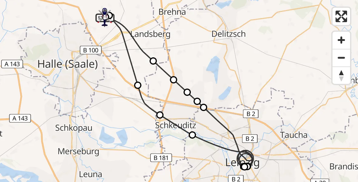 Flugroute Polizeihubschrauber Halle-Oppin Flugplatz - Halle-Oppin Flugplatz, 20 Juli 2026, 23:16