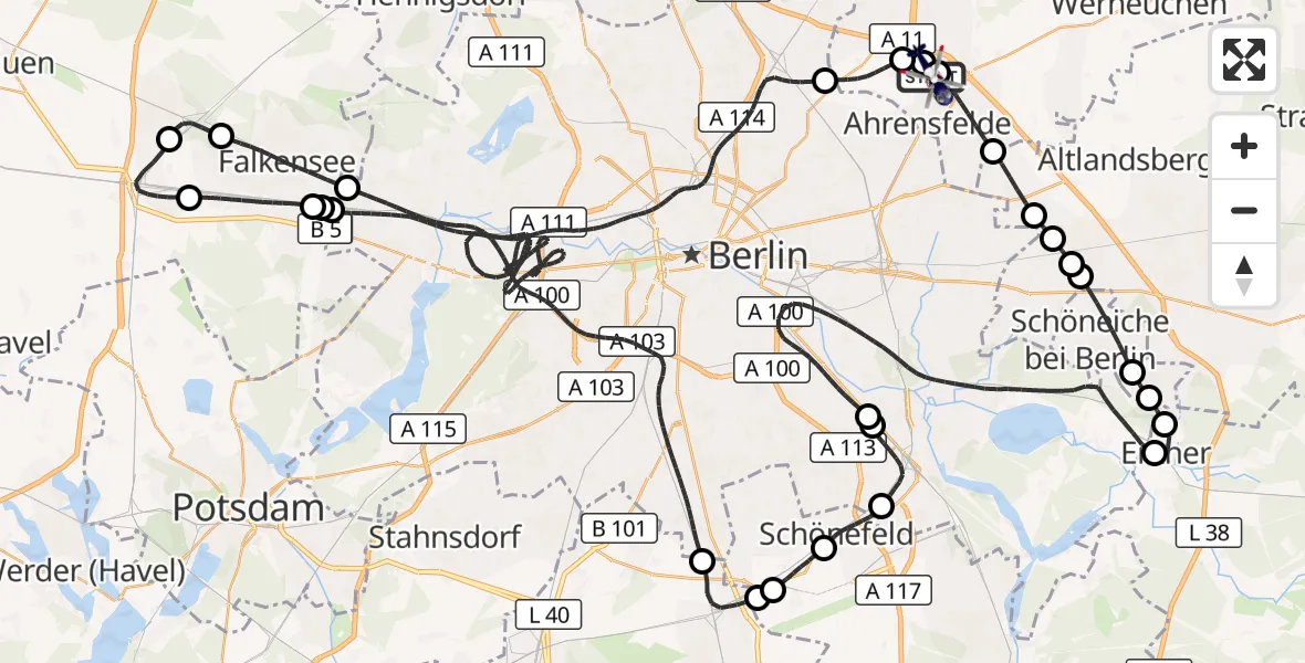 Flugroute Polizeihubschrauber Ahrensfelde Hubschrauberlandeplatz - Ahrensfelde Hubschrauberlandeplatz, 21 Juli 2026, 00:00