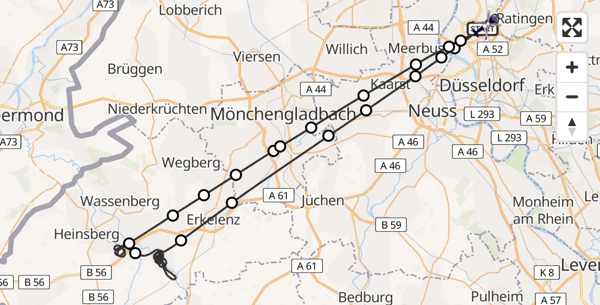 Flugroute Polizeihubschrauber Düsseldorf Flughafen - Düsseldorf Flughafen, 21 Juli 2026, 00:54
