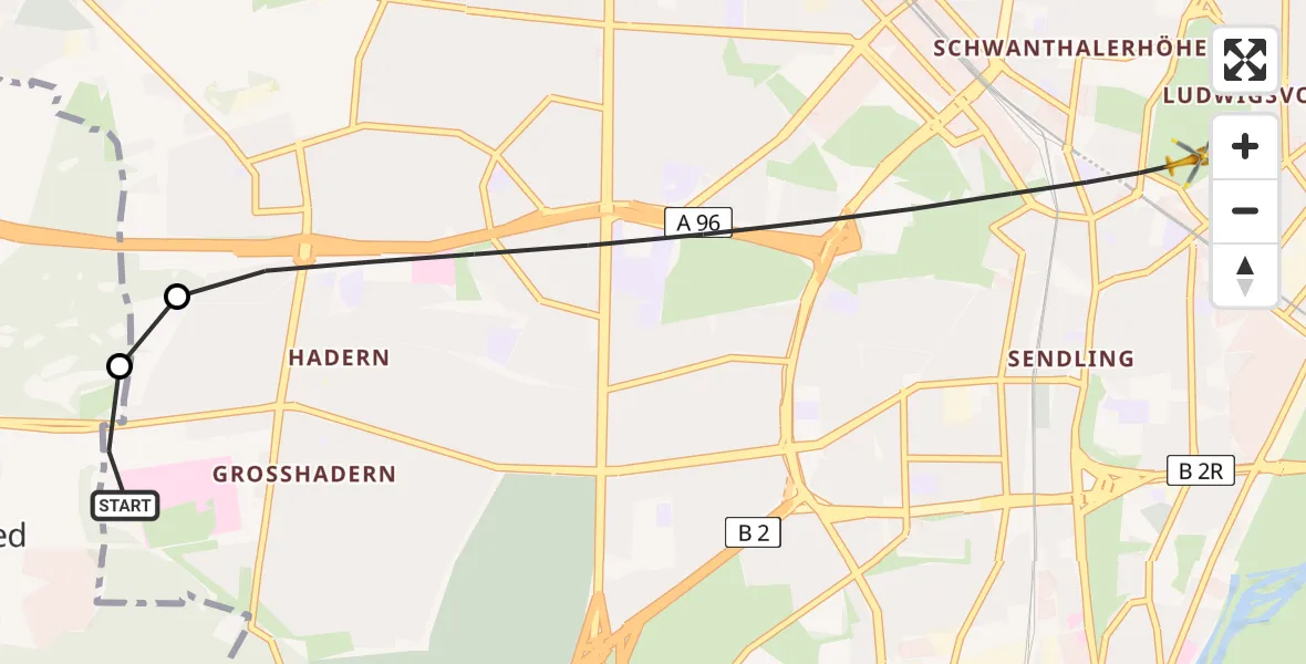 Flugroute Rettungshubschrauber DRF Air Rescue München Hubschrauberlandeplatz - München, 21 Juli 2026, 02:49