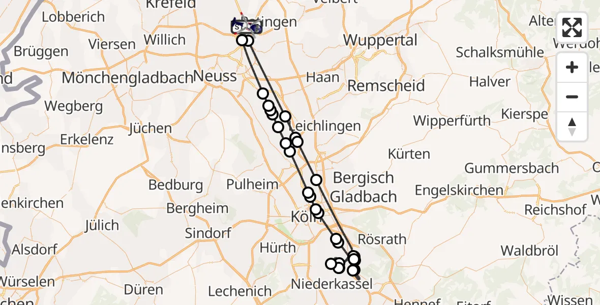 Flugroute Polizeihubschrauber Düsseldorf Flughafen - Düsseldorf Flughafen, 21 Juli 2026, 02:50
