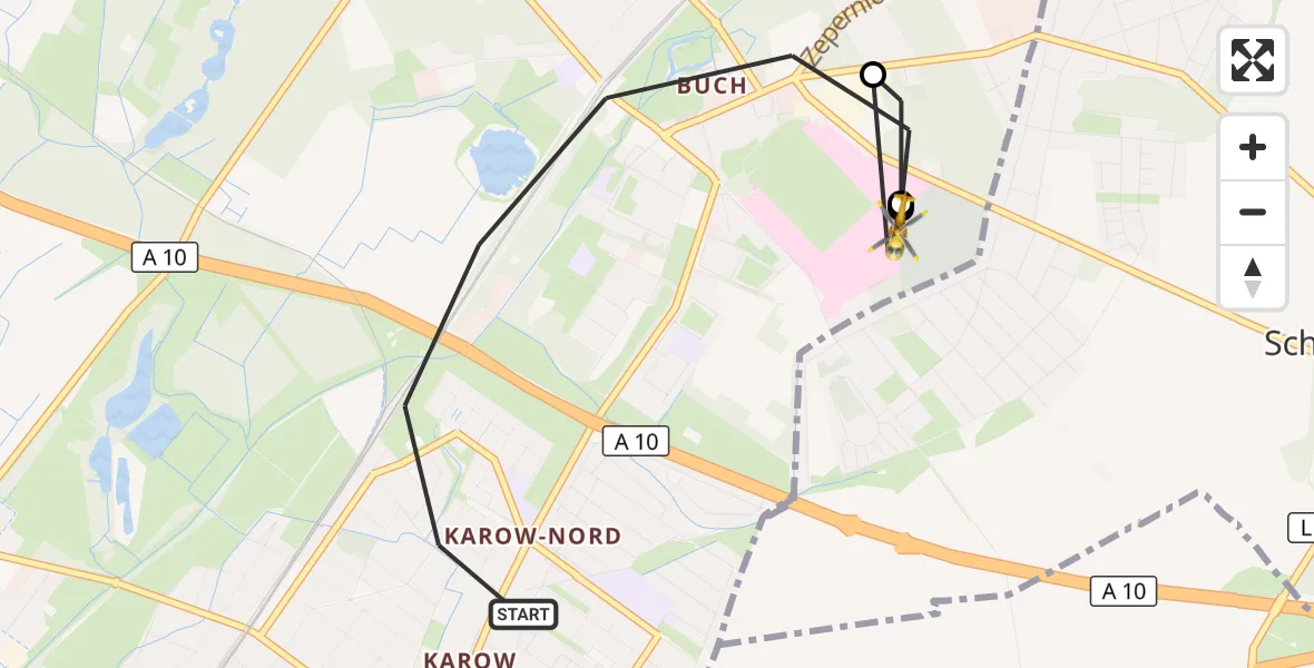 Flugroute Rettungshubschrauber Berlin - Helios Clinic Berlin-Buch, 21 Juli 2026, 05:52