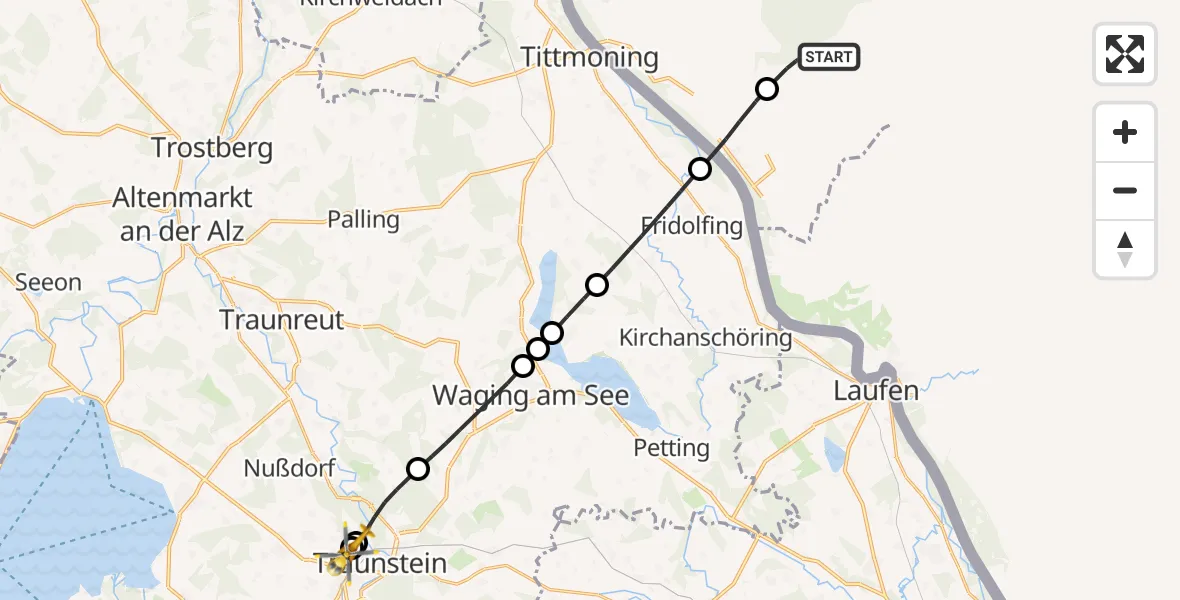 Flugroute Rettungshubschrauber Hochburg-Ach - Traunstein Hospital, 21 Juli 2026, 06:02