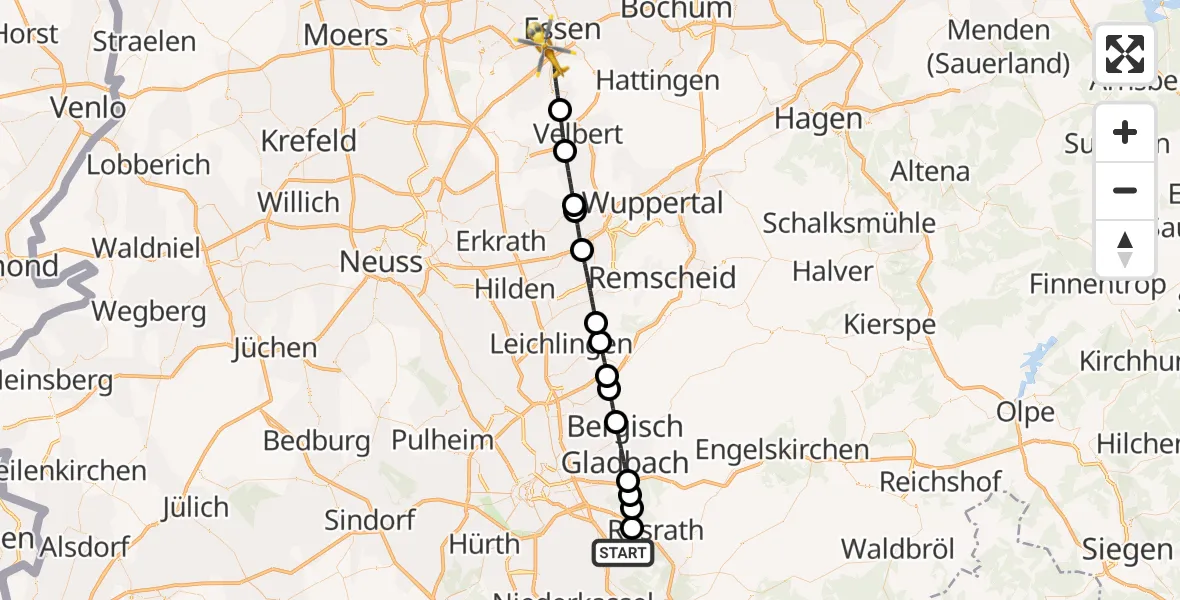 Flugroute Ambulanzhubschrauber Köln Bonn Flughafen - Essen, 21 Juli 2026, 06:18
