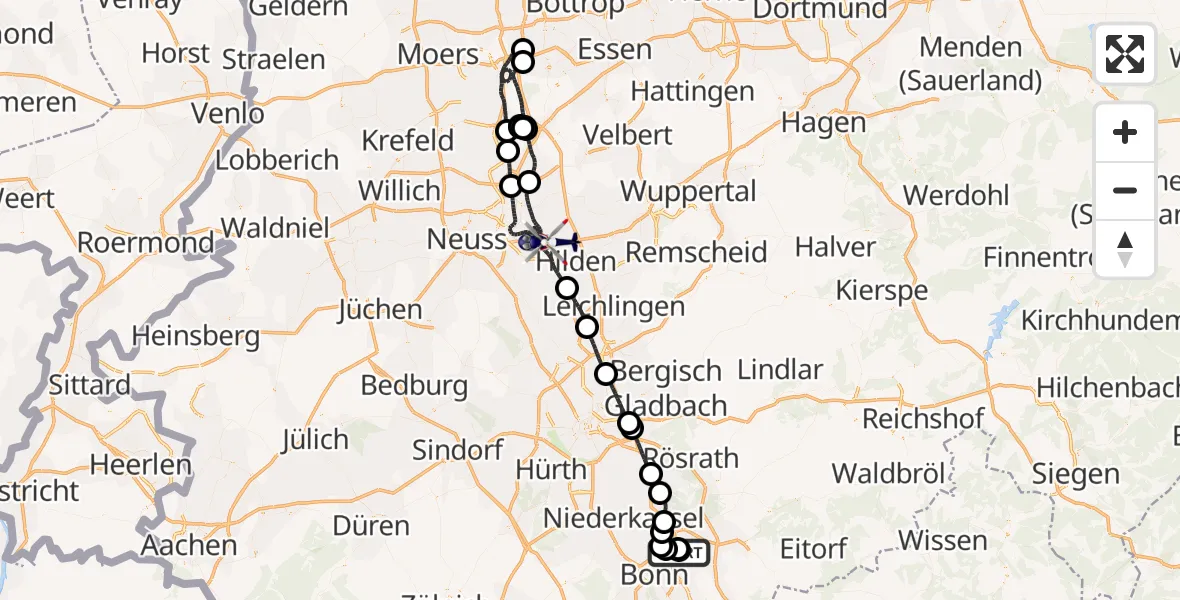 Flugroute Polizeihubschrauber Sankt Augustin - Düsseldorf, 21 Juli 2026, 06:20