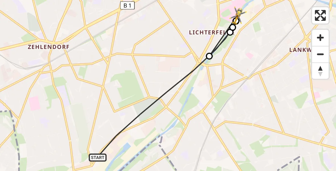 Flugroute Rettungshubschrauber Berlin - Charité Clinic Benjamin Franklin Campus, 21 Juli 2026, 06:23