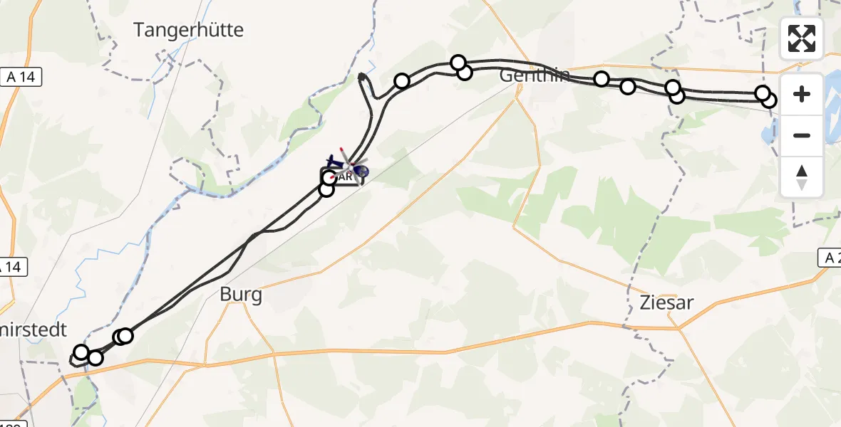 Flugroute Polizeihubschrauber Elbe-Parey - Elbe-Parey, 21 Juli 2026, 06:29