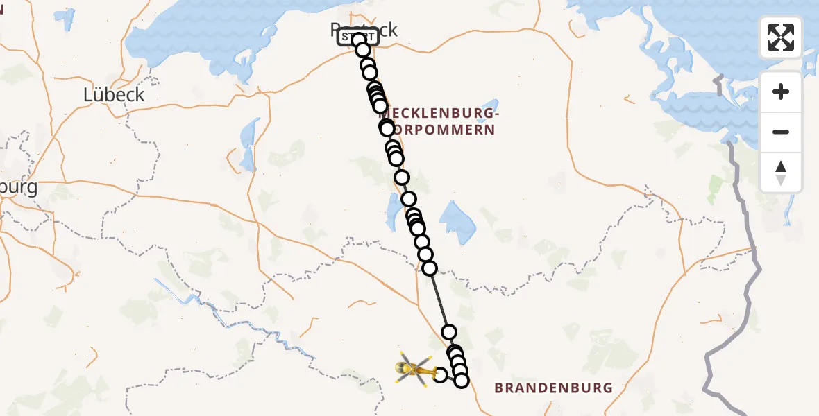 Flugroute Rettungshubschrauber Rostock - Wusterhausen/Dosse, 21 Juli 2026, 06:37