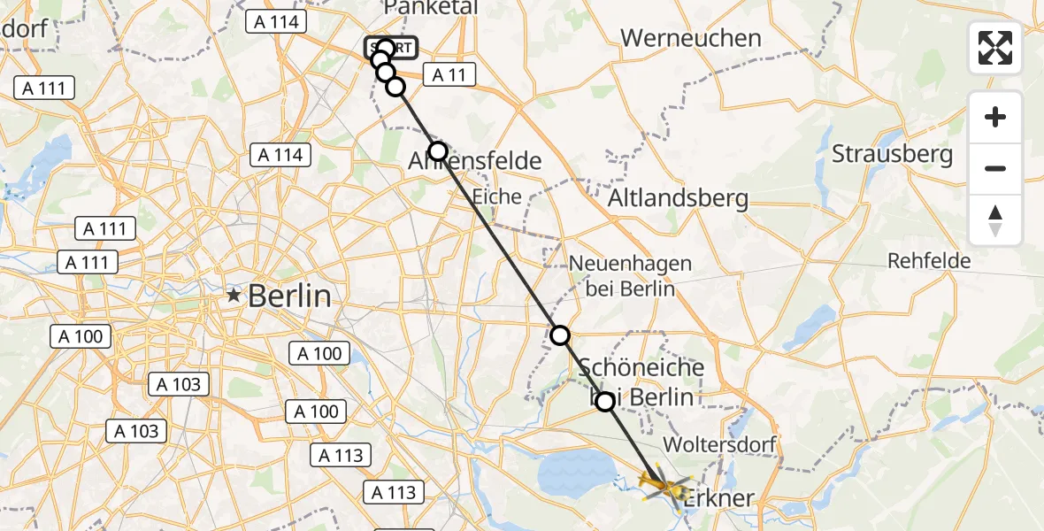 Flugroute Rettungshubschrauber Helios Clinic Berlin-Buch - Berlin, 21 Juli 2026, 06:41