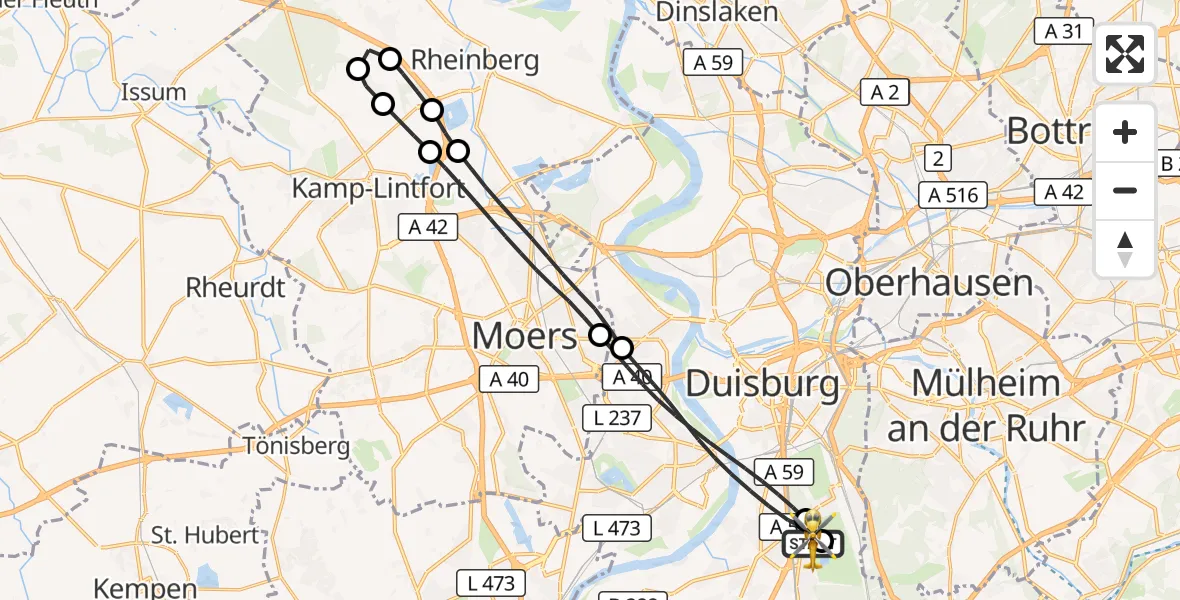 Flugroute Rettungshubschrauber Duisburg Air Rescue Hubschrauberlandeplatz (Christoph 9) - Duisburg Air Rescue Hubschrauberlandeplatz (Christoph 9), 21 Juli 2026, 06:46