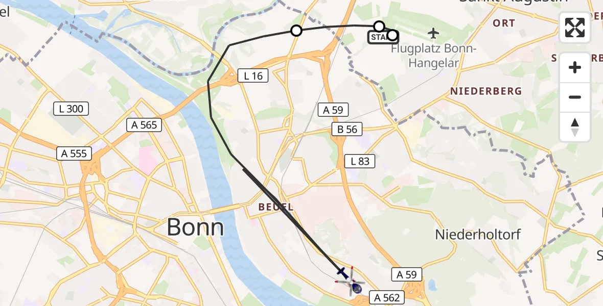 Flugroute Polizeihubschrauber Sankt Augustin - Bonn, 21 Juli 2026, 06:47