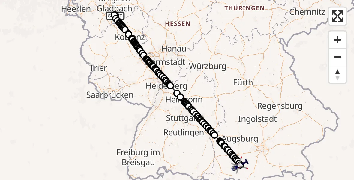 Flugroute Polizeihubschrauber Sankt Augustin - Schongau, 21 Juli 2026, 06:49