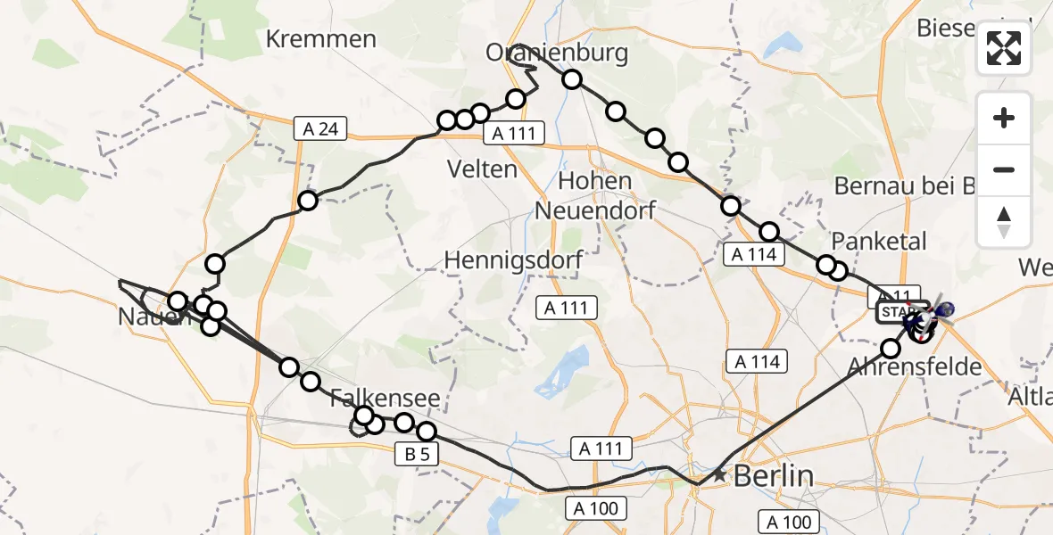 Flugroute Polizeihubschrauber Panketal - Ahrensfelde, 21 Juli 2026, 07:00