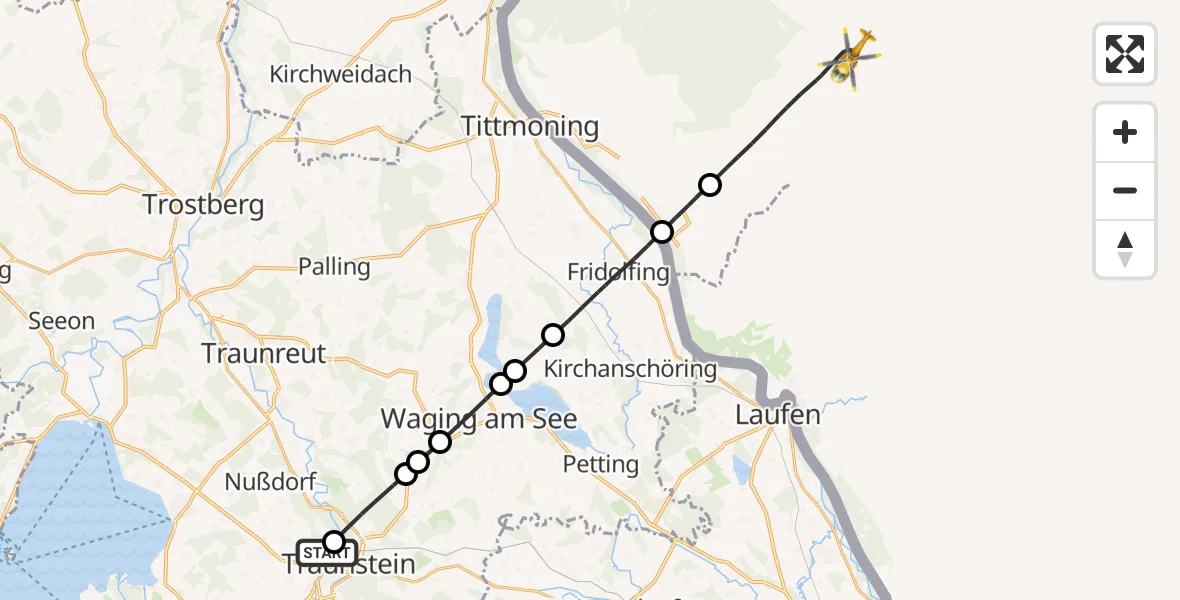 Flugroute Rettungshubschrauber Traunstein Hospital - Hochburg-Ach, 21 Juli 2026, 07:00