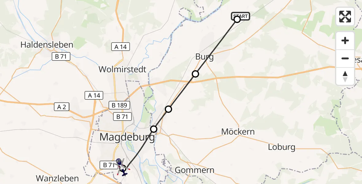 Flugroute Polizeihubschrauber Elbe-Parey - Magdeburg City Flugplatz, 21 Juli 2026, 07:17