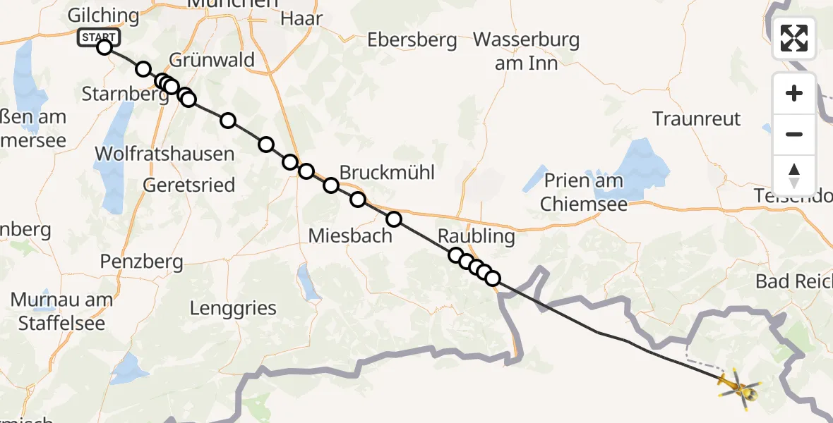 Flugroute Ambulanzhubschrauber Oberpfaffenhofen Flughafen - Nußdorf a.Inn, 21 Juli 2026, 07:20