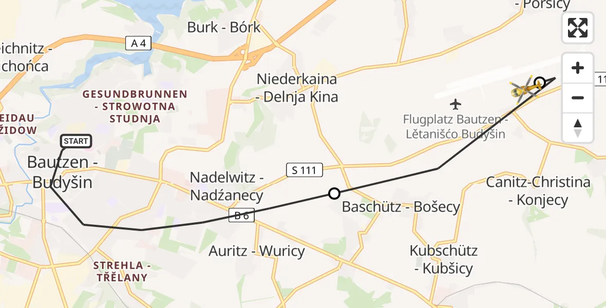 Flugroute Rettungshubschrauber Bautzen - Bautzen Flugplatz, 21 Juli 2026, 07:21